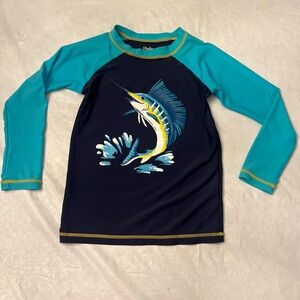 Hatley Kids Swim Rashguard - Navy and Teal with Marlin